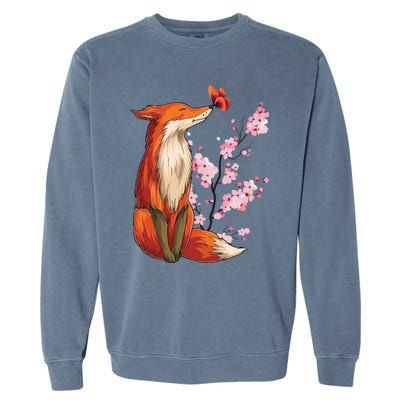 Japanese Fox Cherry Blossom Flower Sakura Trees Kawaii Garment-Dyed Sweatshirt