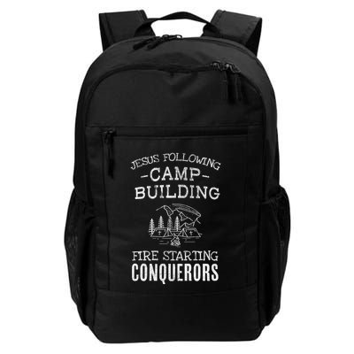 Jesus Following Camp Building Fire Starting Conquerors Based On Joshua 1:9 Daily Commute Backpack