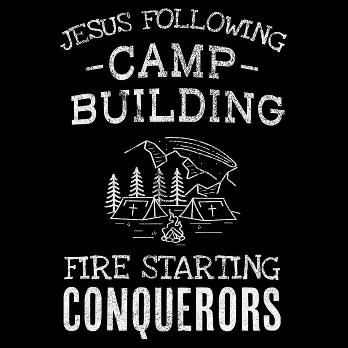 Jesus Following Camp Building Fire Starting Conquerors Based On Joshua 1:9 Flat Bill Trucker Hat