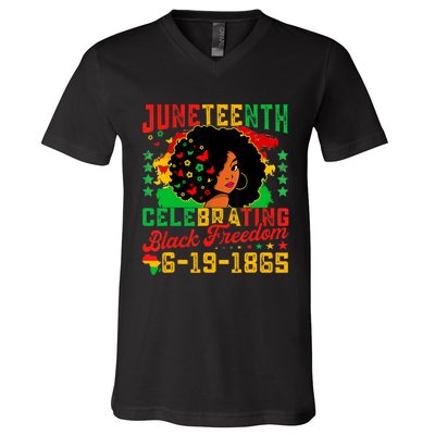 Juneteenth Flag Celebrating Black Freedom Juneteenth 1865 V-Neck T-Shirt