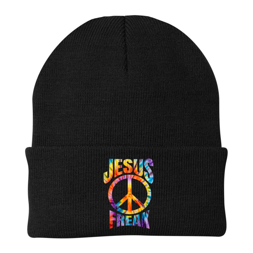 Jesus Freak Christian Retro Tie Dye Lettering Beanie