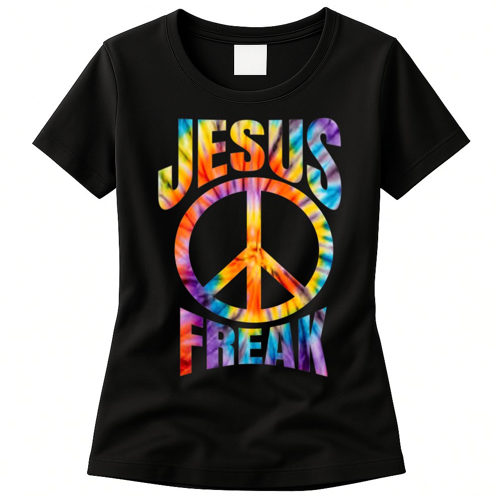 Jesus Freak Christian Retro Tie Dye Lettering Womens T-Shirt