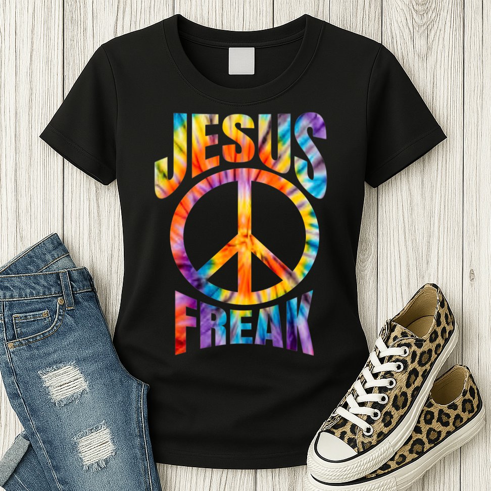 Jesus Freak Christian Retro Tie Dye Lettering Womens T-Shirt