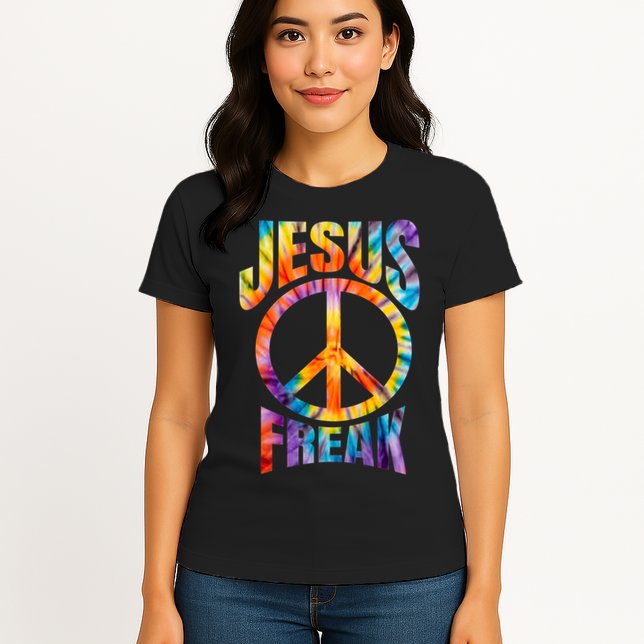 Jesus Freak Christian Retro Tie Dye Lettering Womens T-Shirt