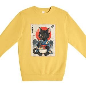 Japanese Funny Cat Ramen Graphic Cat Anime Premium Crewneck Sweatshirt