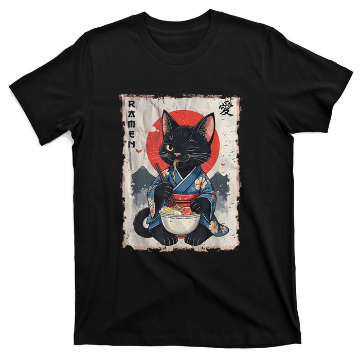 Japanese Funny Cat Ramen Graphic Cat Anime T-Shirt