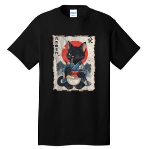 Japanese Funny Cat Ramen Graphic Cat Anime Tall T-Shirt