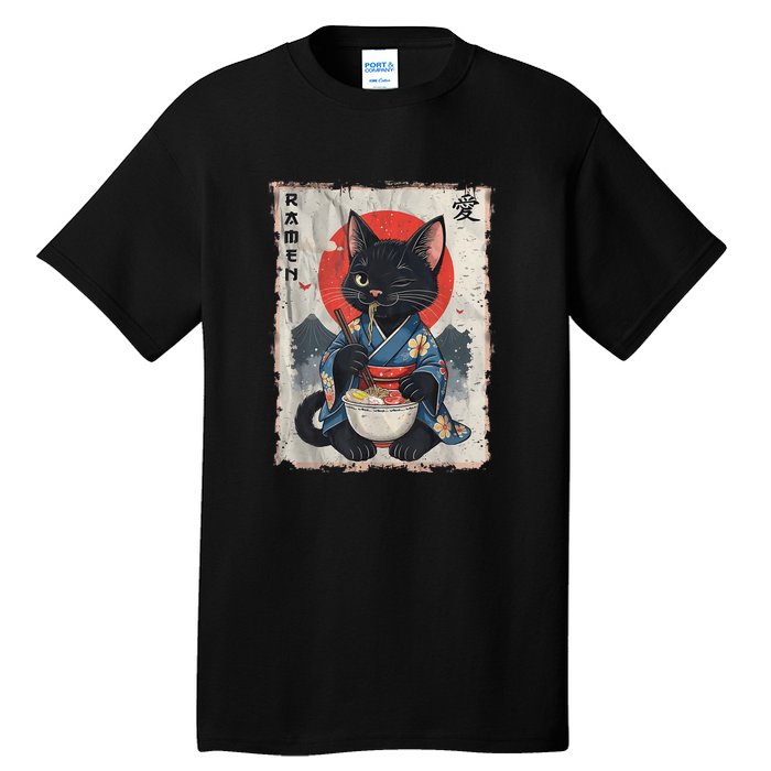 Japanese Funny Cat Ramen Graphic Cat Anime Tall T-Shirt