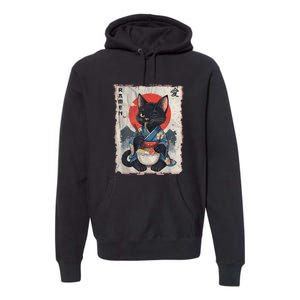 Japanese Funny Cat Ramen Graphic Cat Anime Premium Hoodie