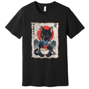 Japanese Funny Cat Ramen Graphic Cat Anime Premium T-Shirt