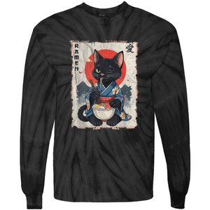 Japanese Funny Cat Ramen Graphic Cat Anime Tie-Dye Long Sleeve Shirt