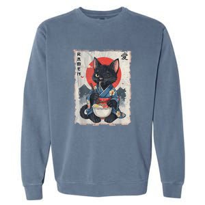 Japanese Funny Cat Ramen Graphic Cat Anime Garment-Dyed Sweatshirt