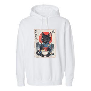 Japanese Funny Cat Ramen Graphic Cat Anime Garment-Dyed Fleece Hoodie