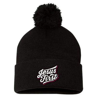 Jesus First Christian Faith Love God Praise Belief Pom Pom 12in Knit Beanie