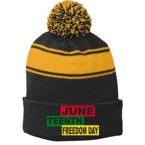 Juneteenth Freedom Day Stripe Pom Pom Beanie