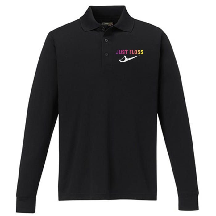 Just Floss Dental Hygienist Or Dental Office Performance Long Sleeve Polo