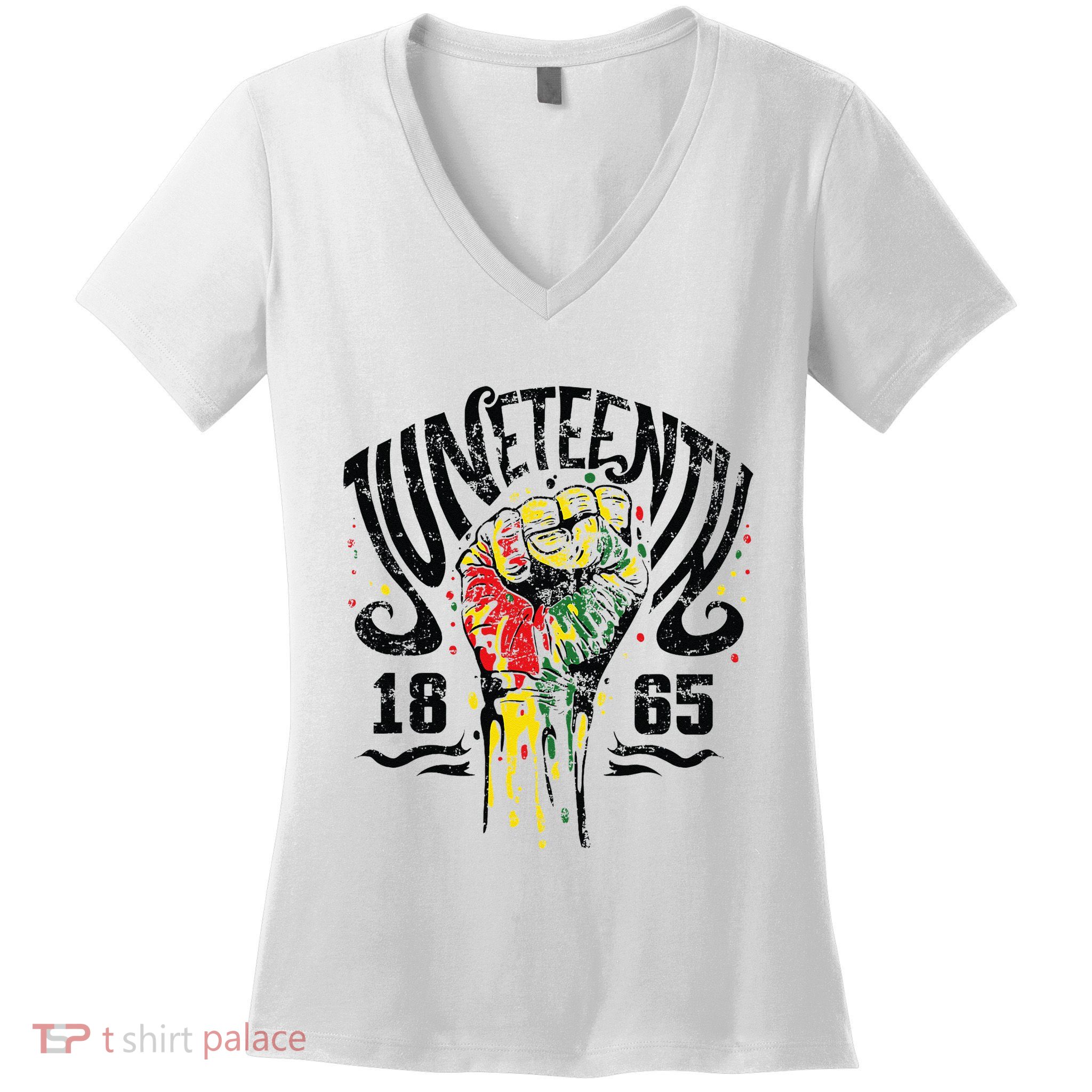 Juneteenth Freedom Day Afro African American June 19th 1865 Women's V-Neck T-Shirt