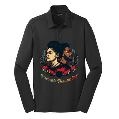 Juneteenth Freedom Day Celebration Graphic Silk Touch Performance Long Sleeve Polo