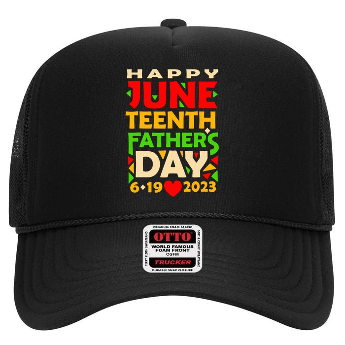 Juneteenth Fathers Day Black Dad Happy Holiday Celebration High Crown Mesh Back Trucker Hat