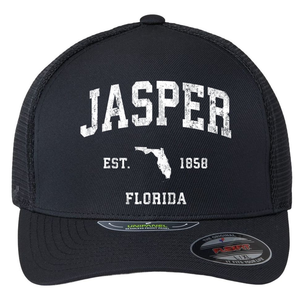 Jasper Florida Fl Vintage Athletic Sports Flexfit Unipanel Trucker Cap