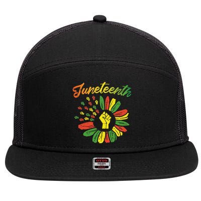 Juneteenth Flag Fist Daisy 1865 Black Pride African 7 Panel Mesh Trucker Snapback Hat