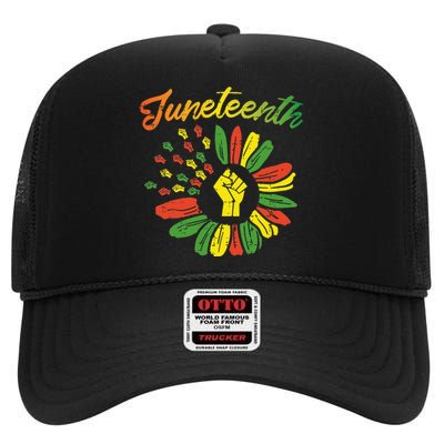 Juneteenth Flag Fist Daisy 1865 Black Pride African High Crown Mesh Back Trucker Hat