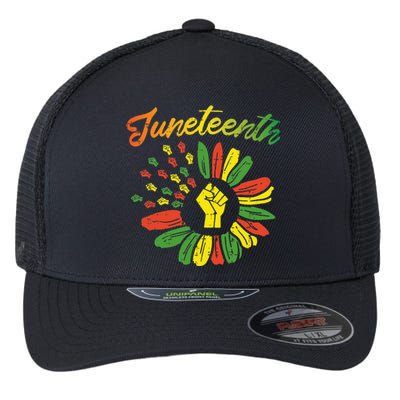 Juneteenth Flag Fist Daisy 1865 Black Pride African Flexfit Unipanel Trucker Cap