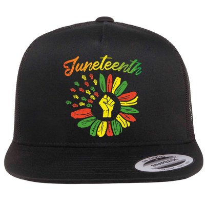 Juneteenth Flag Fist Daisy 1865 Black Pride African Flat Bill Trucker Hat