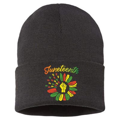 Juneteenth Flag Fist Daisy 1865 Black Pride African Sustainable Knit Beanie