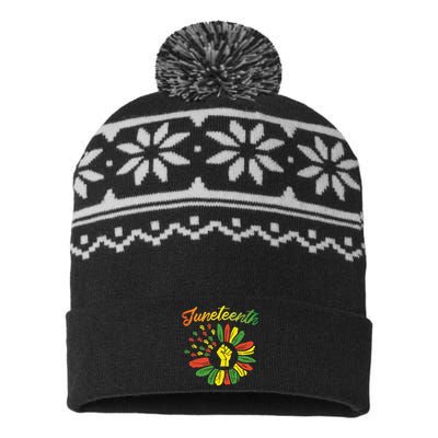 Juneteenth Flag Fist Daisy 1865 Black Pride African USA-Made Snowflake Beanie