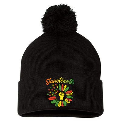 Juneteenth Flag Fist Daisy 1865 Black Pride African Pom Pom 12in Knit Beanie