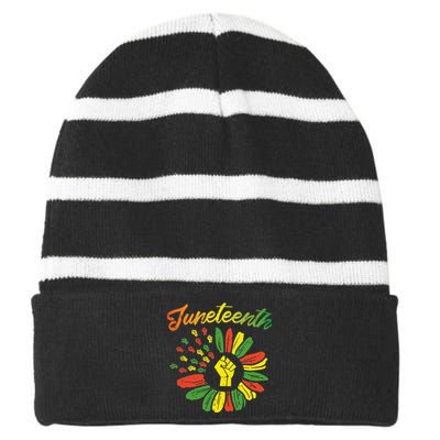 Juneteenth Flag Fist Daisy 1865 Black Pride African Striped Beanie with Solid Band