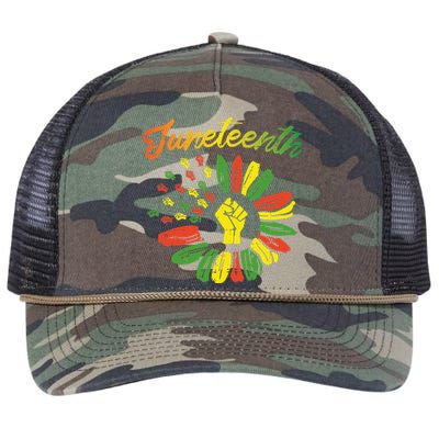 Juneteenth Flag Fist Daisy 1865 Black Pride African Retro Rope Trucker Hat Cap