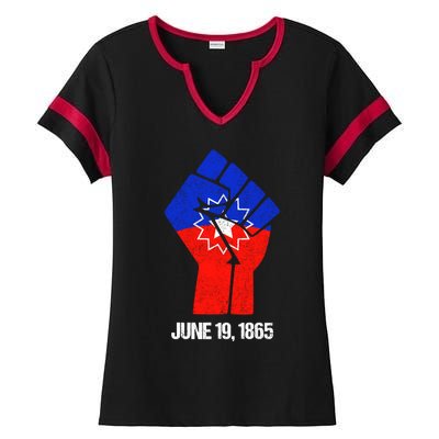 Junenth Fist Freedom Day Flag Black History Remembrance Gift Ladies Halftime Notch Neck Tee