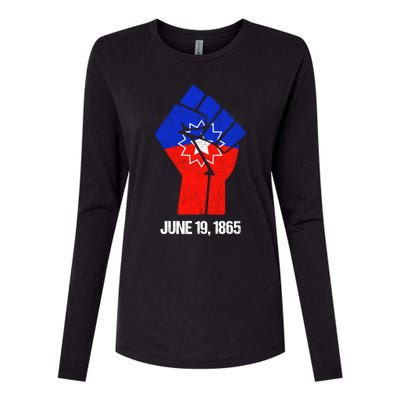 Junenth Fist Freedom Day Flag Black History Remembrance Gift Womens Cotton Relaxed Long Sleeve T-Shirt