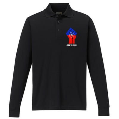 Junenth Fist Freedom Day Flag Black History Remembrance Gift Performance Long Sleeve Polo