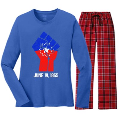 Junenth Fist Freedom Day Flag Black History Remembrance Gift Women's Long Sleeve Flannel Pajama Set 