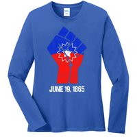 Junenth Fist Freedom Day Flag Black History Remembrance Gift Ladies Long Sleeve Shirt