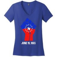 Junenth Fist Freedom Day Flag Black History Remembrance Gift Women's V-Neck T-Shirt