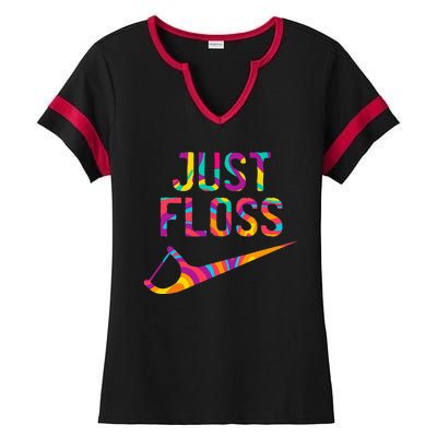 Just Floss Funny Parody Logo Meme Ladies Halftime Notch Neck Tee