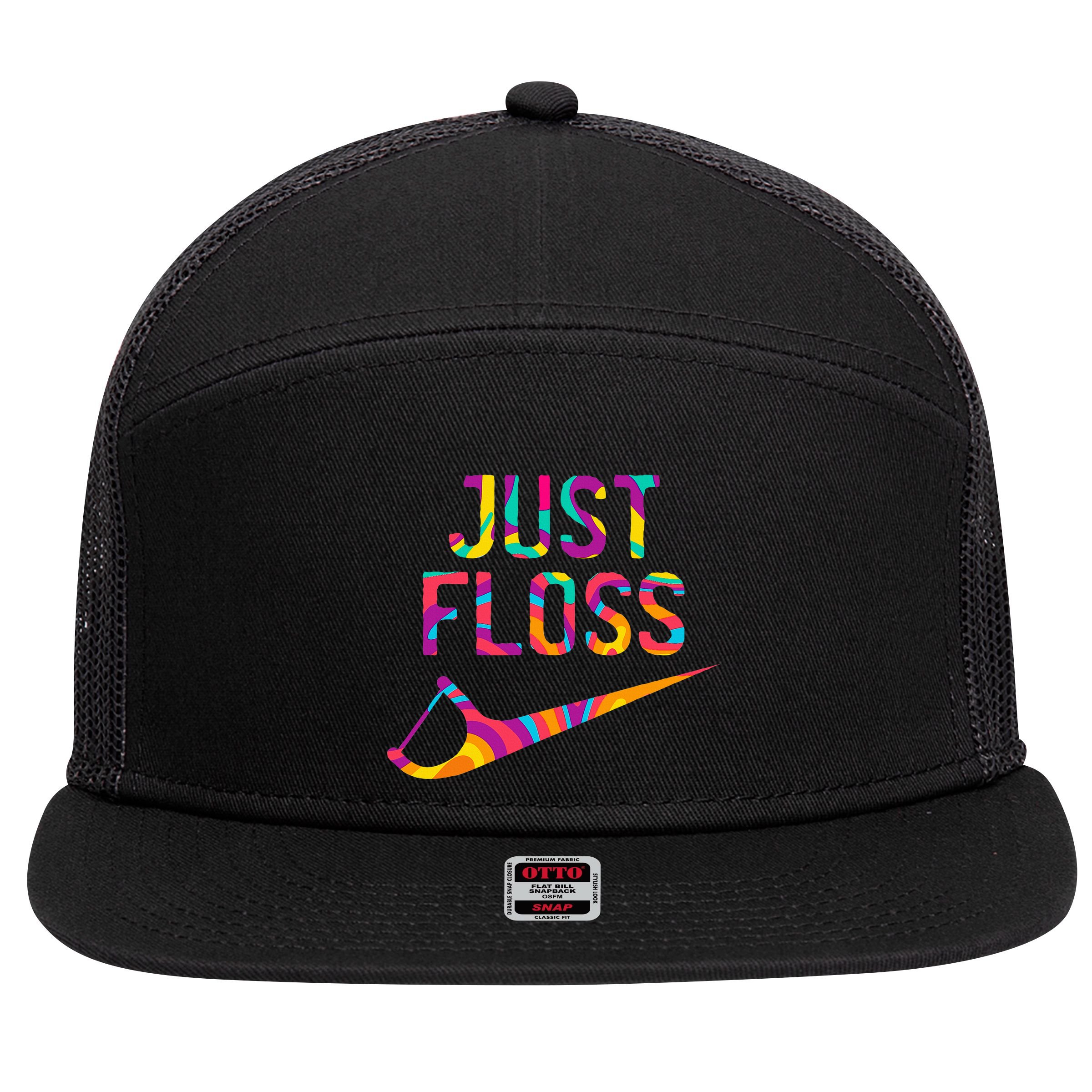 Just Floss Funny Parody Logo Meme 7 Panel Mesh Trucker Snapback Hat