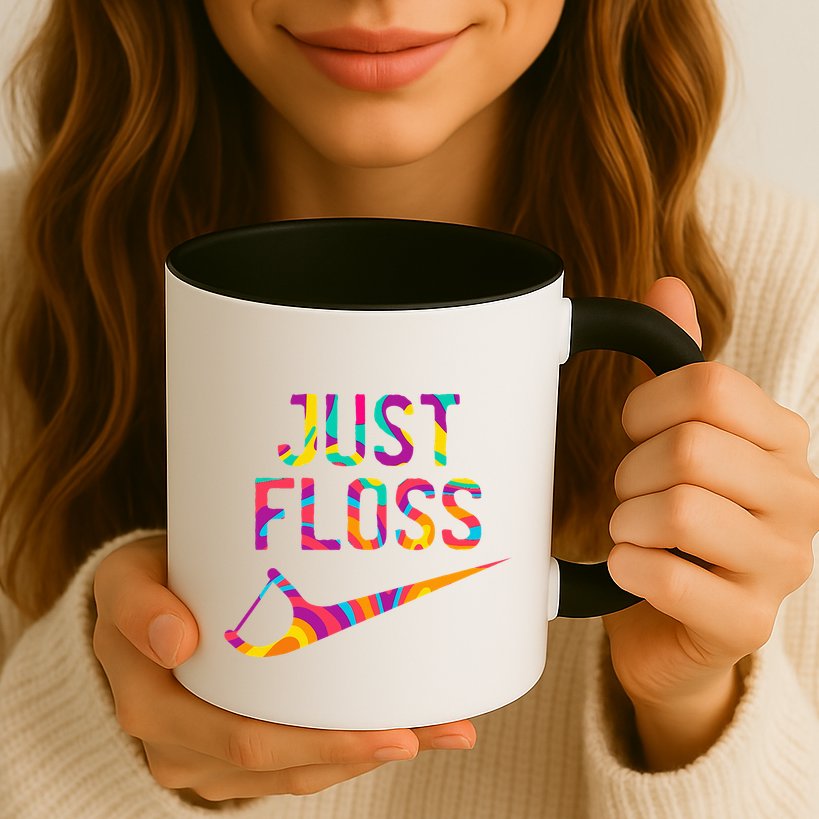 Just Floss Funny Parody Logo Meme Mug