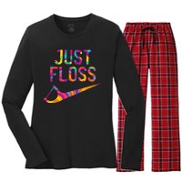 Just Floss Funny Parody Logo Meme Women's Long Sleeve Flannel Pajama Set 