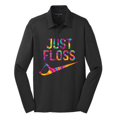 Just Floss Funny Parody Logo Meme Silk Touch Performance Long Sleeve Polo