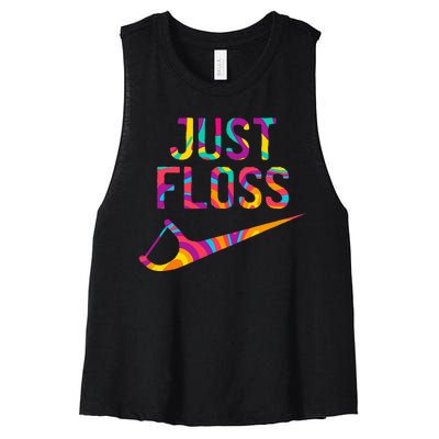 Just Floss Funny Parody Logo Meme Women's Racerback Cropped Tank