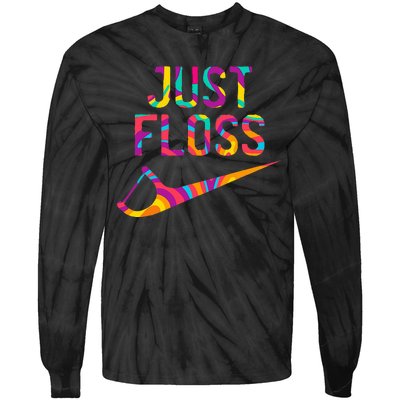 Just Floss Funny Parody Logo Meme Tie-Dye Long Sleeve Shirt