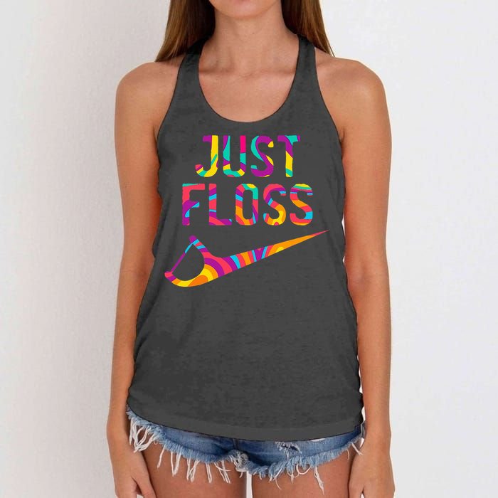 Just Floss Funny Parody Logo Meme Women's Knotted Racerback Tank