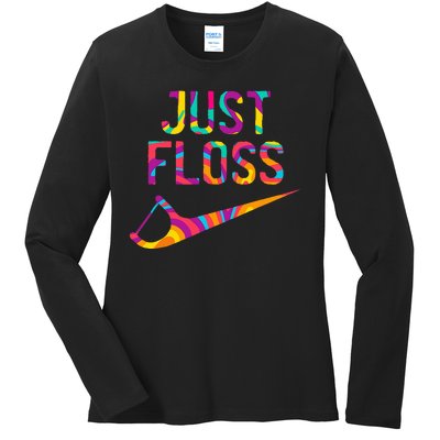 Just Floss Funny Parody Logo Meme Ladies Long Sleeve Shirt