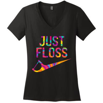 Just Floss Funny Parody Logo Meme Women's V-Neck T-Shirt
