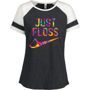 Just Floss Funny Parody Logo Meme Enza Ladies Jersey Colorblock Tee